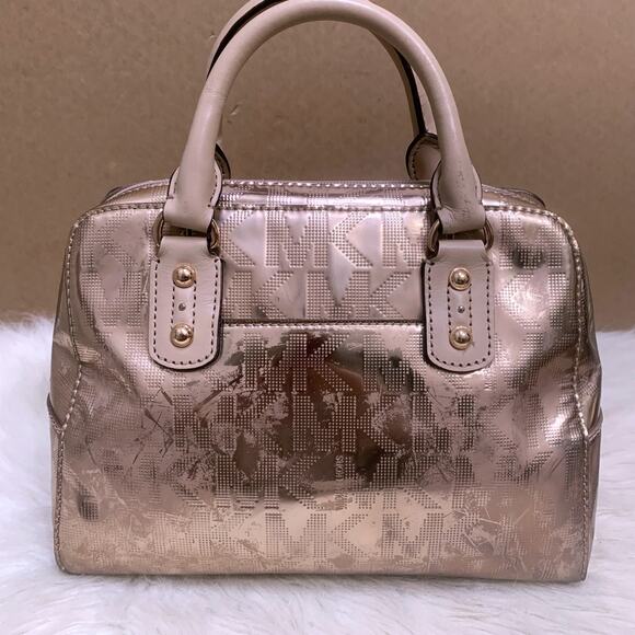 MICHAEL KORS Pink Gold Rose Gold Mirror Metallic Small Satchel w/Strap - Picture 4 of 16